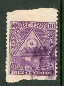 Nicaragua 1899 Seebeck 10¢ Coat of Arms Postally Used Imperf B905    ⭐⭐⭐⭐⭐⭐