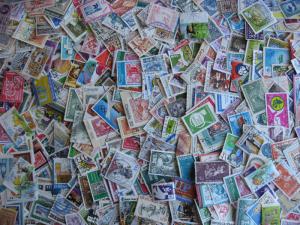 Topical hoard breakup 500 Postal or stamp on stamp. Duplicates, mixed condition.