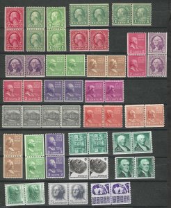 US 1915-1970 COLLECTION OF 57 COIL LINE V PAIRS ALL MINT NEVER HINGED EXCEPT ONE
