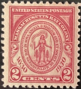 Scott #682 1930 2¢ Massachusetts Tercentenary unused HR