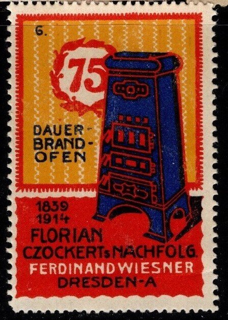 1914 German Cinderella 75th Anniversary Ferdinand Wiesner Stove Dresden MNH