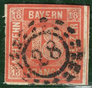 Germany States BAVARIA Classic High Value 18kr Red (1862) Used Cat $140 GGREEN63