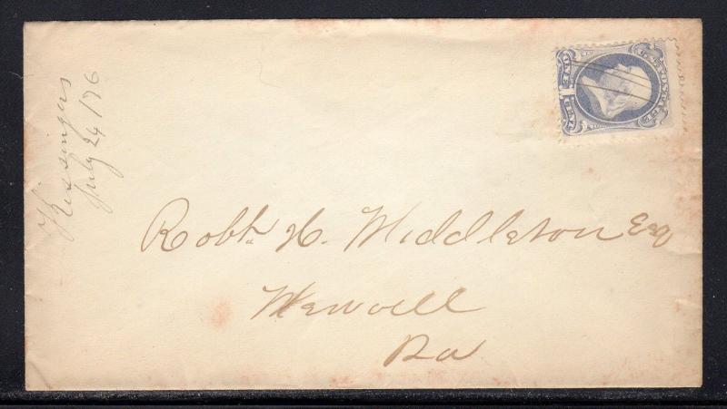 US #156 Kissinger's PA Cumberland Co. DPO Manuscript Cancel 1876 a399