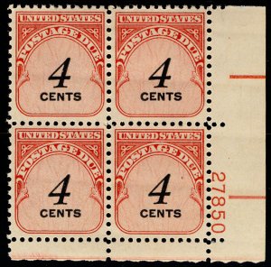 US #J92 PLATE BLOCK, 4c Postage Due, VF/XF mint never hinged, Fresh!