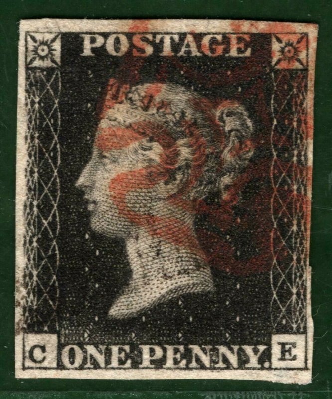 GB PENNY BLACK QV Stamp SG.1 1d Plate 5 (CE)*State 1 (1840) VFU Cat £525+ GRED28