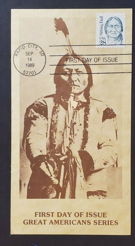 1989 Rapid City SD Sitting Bull Photograph & Stamp First Day RPPC Postcard Cover