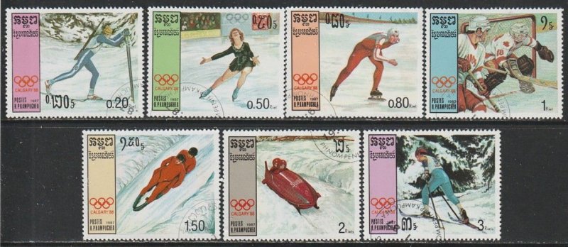 1987 Cambodia - Sc 752-8 - used VF - 7 single - Winter Olympics