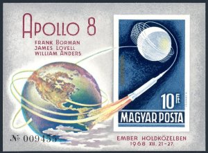 Hungary C284 imperf, MNH. Mi 2476 Bl.68B. Apollo 8 Trip around the Moon, 1969.