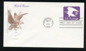 US U592 B rate Envelope Domestic Mail UA Farnam (HF) cachet FDC