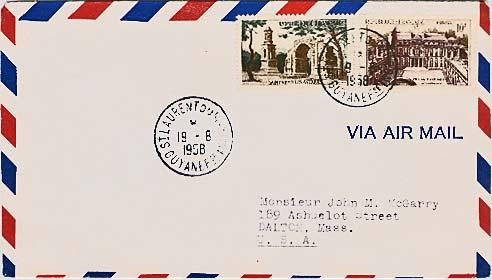 French Guiana France 10F Elysee Palace and 50F Roman Ruins 1958 St. Laurent D...