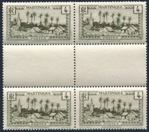 Martinique 136 gutter block/4,MNH.Michel 128. Village of Basse-Pointe,1933.