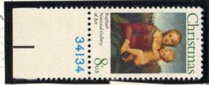 #1507 MNH plate # single 8c Christmas-Traditional 1973 Issue