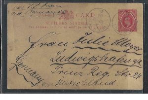 SOUTHERN NIGERIA COVER (P1211B) 1904 KE 1D PSC WARRI TO GERMANY 