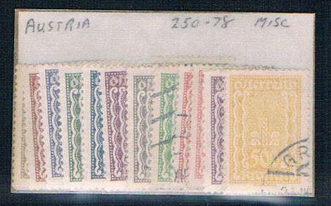 Austria 250 Mixed condition Partial Set Scott 's Shown 1922 (A0230)