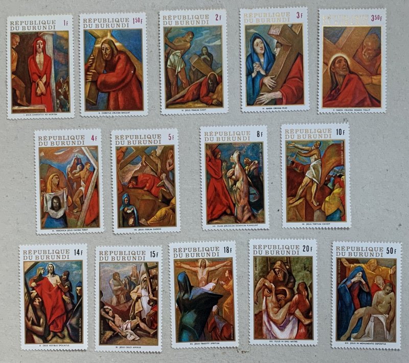 Burundi 1970 Easter art.  MNH but light toning. Scott 322-28, C119-25, CV $7.65