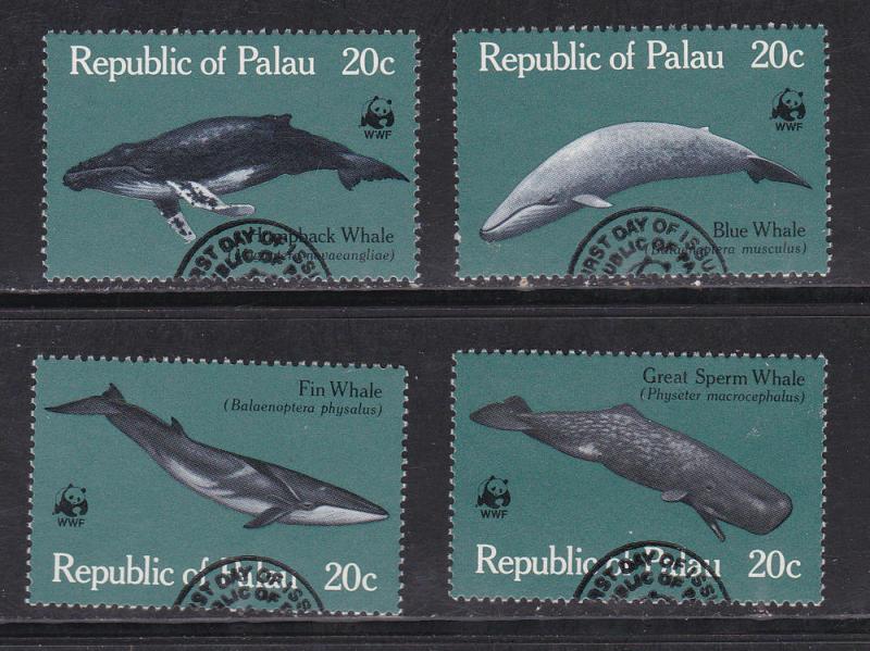 WWF - Palau # 24-27, Whales, Used Set