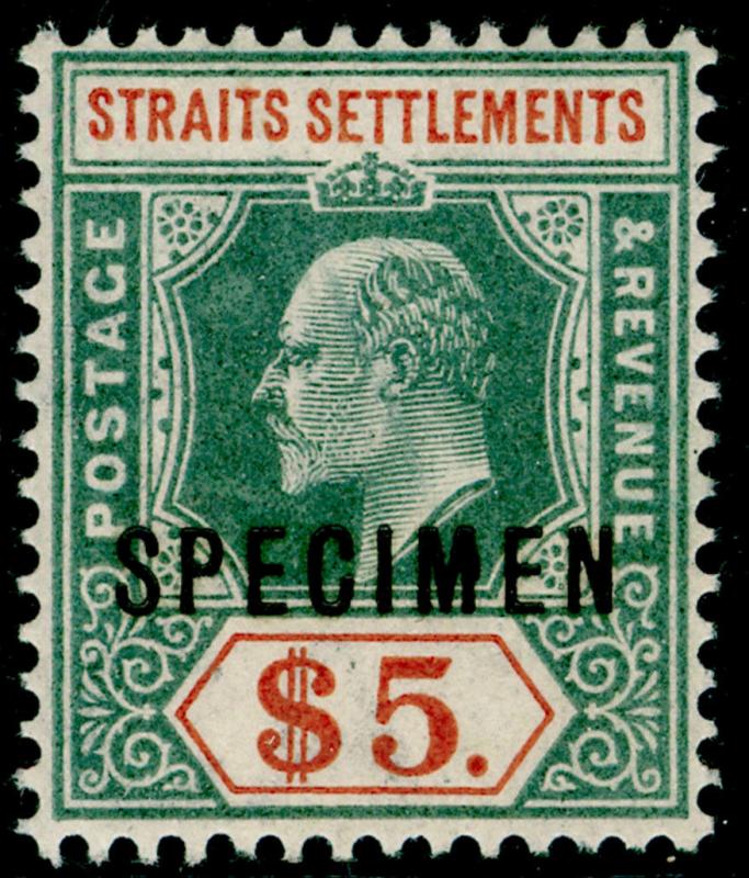 MALAYSIA - Straits Settlements SG121s, $5 green & brn-orange VLH MINT. Cat £260.