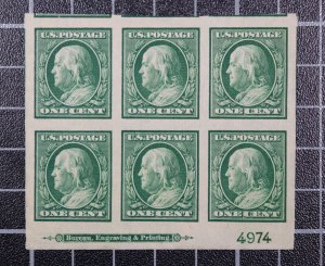 Scott 343 1 Cent Franklin MNH Plate Block Bottom 4974 SCV - $80.00