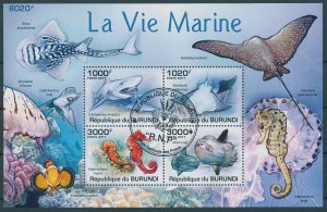 Burundi 2011 CTO Marine Animals Stamps Fish Sharks Sunfish Seahorses Rays 4v M/S