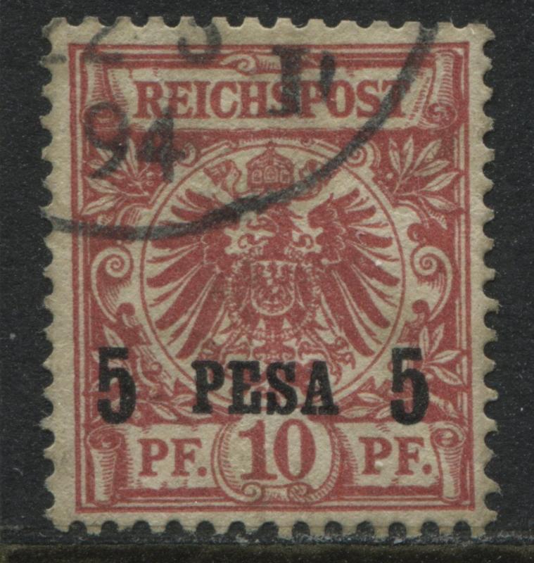 German East Africa 1893 surcharged 5 pesa on 10 pf used. (JD)