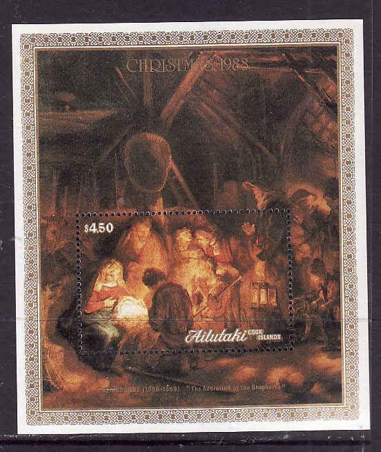 Aitutaki-Sc#428- id7-unusd NH sheet -Christmas-Rembrandt Paintings-1988-