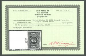 U.S. #326 MINT WITH WEISS CERT OG NH