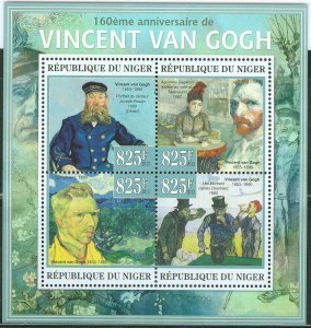 NIGER 2013 160TH BIRTH ANNIVERSARY VINCENT VAN GOGH ART SHEET