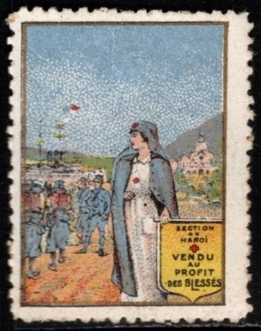 1914 WW One France Delandre Poster Stamp Hanoi Red Cross