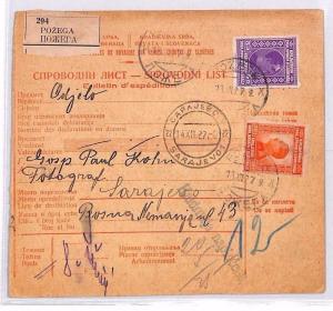 BR137 1927 YUGOSLAVIA Sarajevo Pozega Dispatch Note