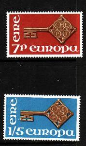 Ireland-Sc#242-3-unused hinged set-Europa-Golden Key with CEPT emblem-1968-