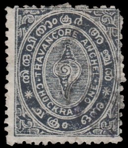 INDIA FEUDATORY STATES -  TRAVANCORE 1889. SCOTT # 5. USED