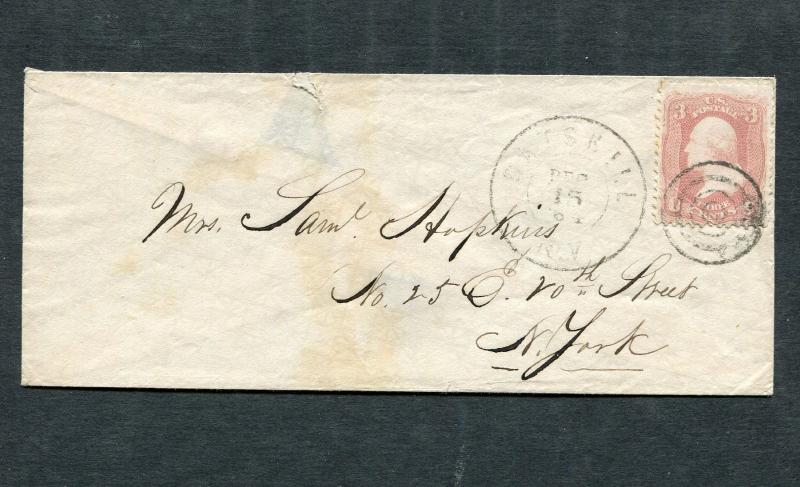 Postal History - Catskill NY 1864 Double Ring CDS Target Cancel #65 Cover B0223