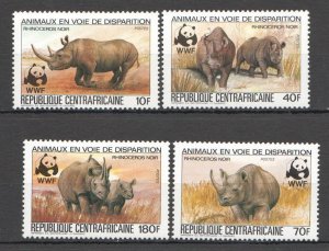 B0178 1983 Central Africa Fauna Wwf Animals Rhinoceroces #985-988 Set Mnh