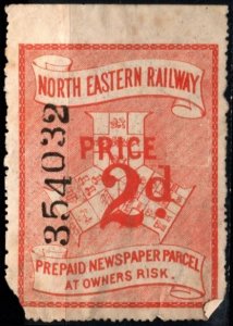 Vintage Great Britain North Eastern Railway 2 Pence Prepaid Newspaper Parcel