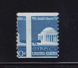 1973 Jefferson Memorial Sc 1520 coil 10c MNH EFO dramatic mis-perforated single