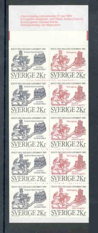 Sweden Sc 1539a 1985 Saint Cnut stamp bklt pane mint NH