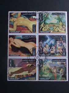 AJMAN 1972 WORLD FAMOUS NUDE ARTS PAINTING BY FAMOUS PAINTERS CTO BLOCK VF