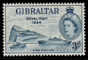 GIBRALTAR QEII SG159, 3d greenish blue, ROYAL VISIT. M MINT.