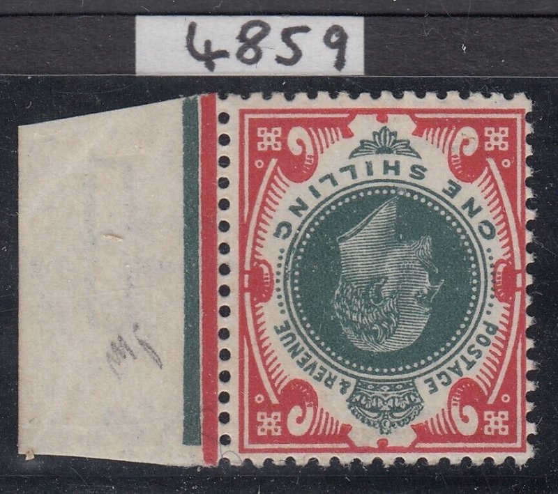 SG 313 1/- deep green & scarlet 1911-13 variety inverted watermark. Spec M47...