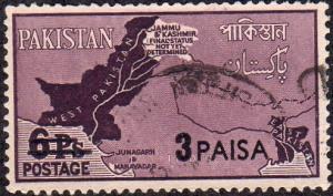 Pakistan 125 - Used - 3p on 6p Map of Disputed Areas of Pakistan (1961)