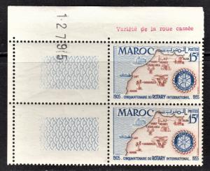 French Morocco Scott 309a BROKEN WHEEL ERROR F to VF mint OG NH plate pair.