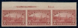 US #373, 2¢ carmine, Imperf Plate No. Imprint Strip of 3, og, NH, XF