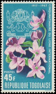 Togo #607-610, Complete Set(4), 1967, Flowers, Lions Club, Never Hinged