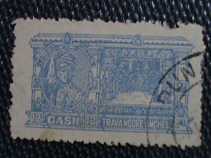 ​INDIA-TRAVANCORE-1937 SC#33- 85YEARS OLD-ENTERING TAMPLE & MAHARAJA-USED VF