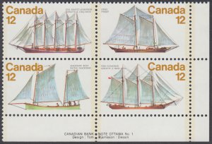 Canada - #747a Sailing Vessels Plate Block - MNH