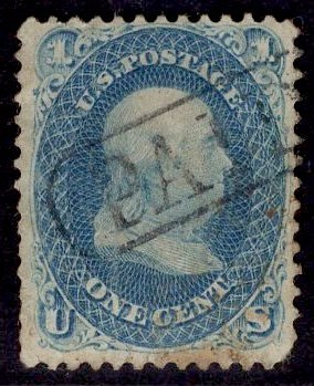 US Stamp #63 1c Franklin USED SCV $45. Fantastic Paid Cancel
