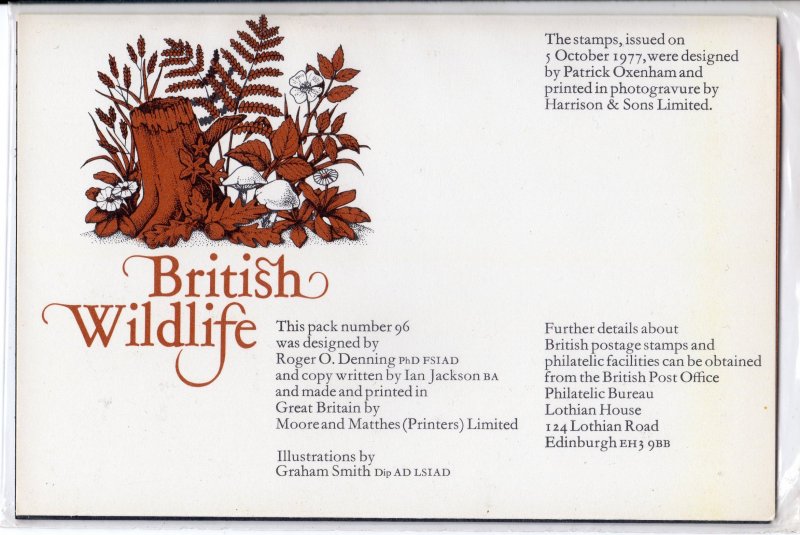 Great Britain 1977 BRITISH WILDLIFE PRESENTATION PACK # 96