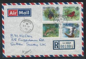 SEYCHELLES (P1210B)1979 REG LA DIGUE  TO UK, BIRD, BAT LOBSTER STAMPS