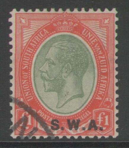 SOUTH WEST AFRICA SG57 1927 £1 PALE OLIVE-GREEN & RED FINE USED 