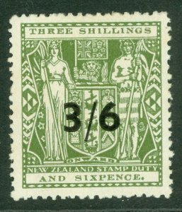 SG F187 New Zealand 1940. 3/6 on 3/- grey-green. Fine mounted mint CAT £80